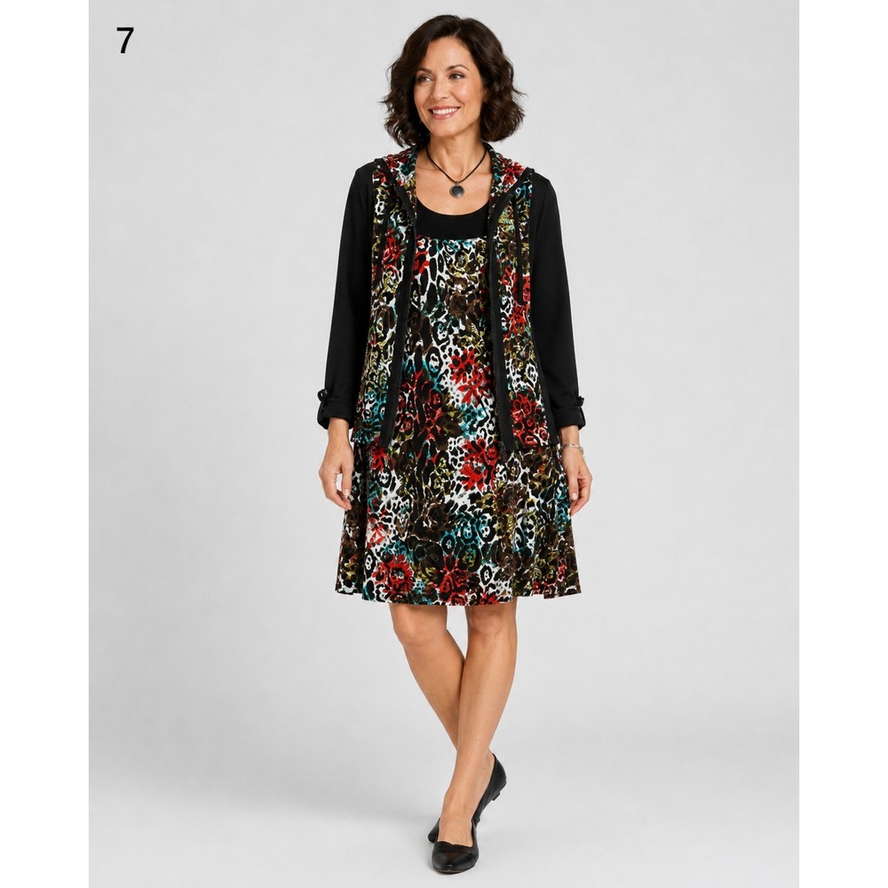 Joseph Ribkoff Hooded Jacket & Tunic 2 Piece Set Womens 10 Floral Leopard Print